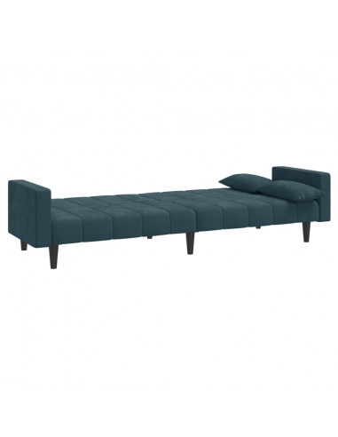 Divano Letto a 2 Posti con 2 Cuscini Blu in Velluto
