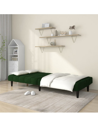 Divano Letto a 2 Posti Verde Scuro in Velluto