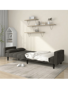 Divano Letto a 2 Posti con 2 Cuscini Grigio Scuro in Velluto 2