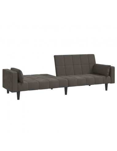 Divano Letto a 2 Posti con 2 Cuscini Grigio Scuro in Velluto
