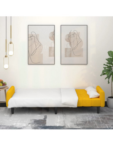 Divano Letto a 2 Posti Giallo in Velluto