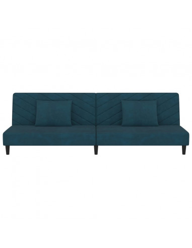 Divano Letto a 2 Posti con 2 Cuscini Blu in Velluto