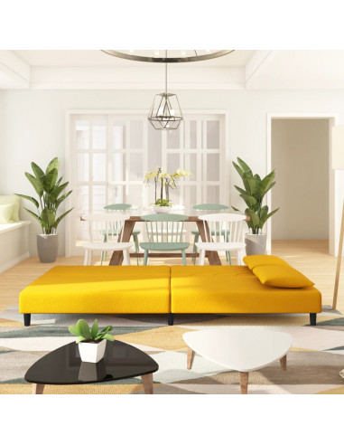 Divano Letto a 2 Posti con 2 Cuscini Giallo in Velluto