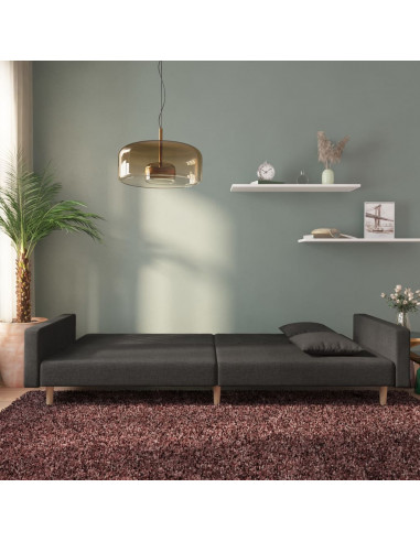 Divano Letto a 2 Posti con 2 Cuscini Nero in Tessuto