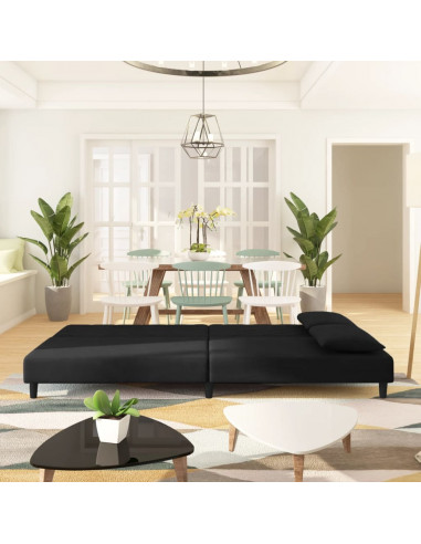 Divano Letto a 2 Posti con 2 Cuscini Nero in Velluto