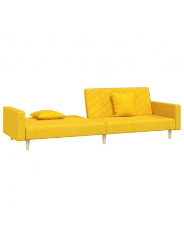 Divano Letto a 2 Posti con 2 Cuscini Giallo in Tessuto