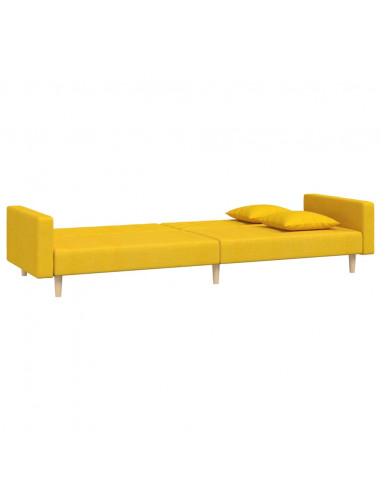 Divano Letto a 2 Posti con 2 Cuscini Giallo in Tessuto