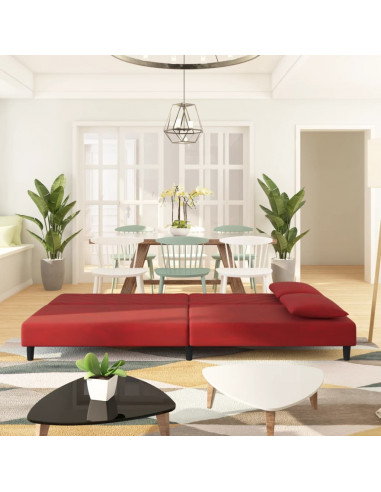 Divano Letto a 2 Posti con 2 Cuscini Rosso Vino in Velluto