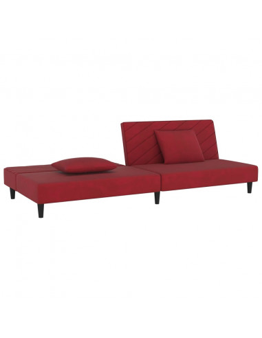 Divano Letto a 2 Posti con 2 Cuscini Rosso Vino in Velluto
