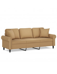 Divano a 3 Posti con Cuscini Marrone 180 cm in Velluto