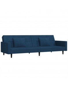 Divano Letto a 2 Posti con 2 Cuscini Blu in Velluto
