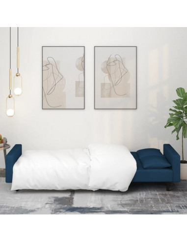 Divano Letto a 2 Posti con 2 Cuscini Blu in Velluto