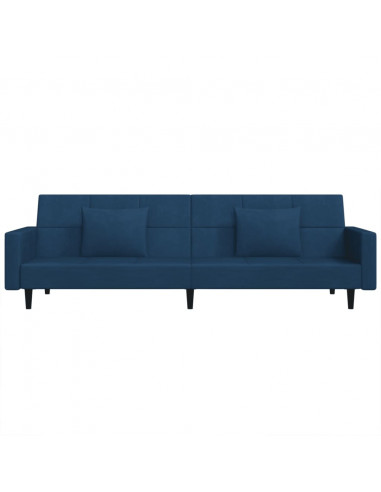 Divano Letto a 2 Posti con 2 Cuscini Blu in Velluto