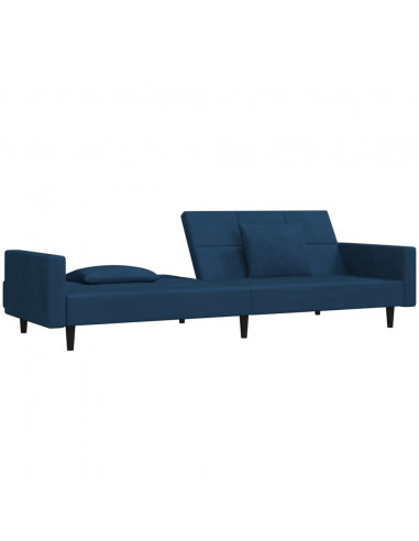 Divano Letto a 2 Posti con 2 Cuscini Blu in Velluto