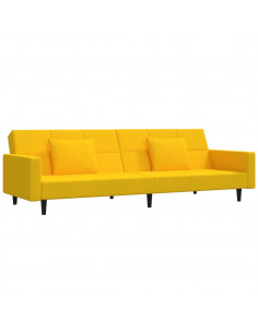 Divano Letto a 2 Posti con 2 Cuscini Giallo in Velluto