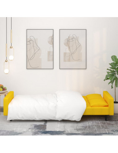 Divano Letto a 2 Posti con 2 Cuscini Giallo in Velluto