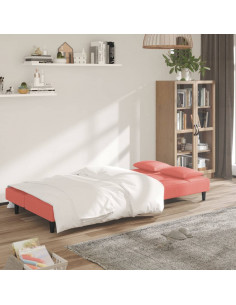 Divano Letto a 2 Posti con 2 Cuscini Rosa in Velluto 2