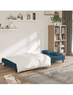 Divano Letto a 2 Posti con 2 Cuscini Blu in Velluto 2