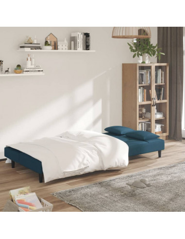 Divano Letto a 2 Posti con 2 Cuscini Blu in Velluto