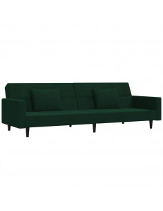 Divano Letto a 2 Posti con 2 Cuscini Verde Scuro in Velluto
