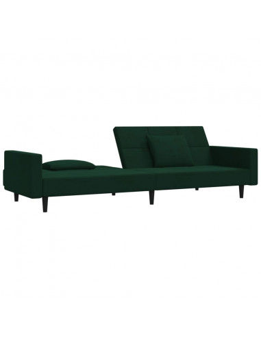 Divano Letto a 2 Posti con 2 Cuscini Verde Scuro in Velluto