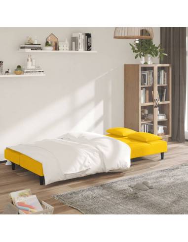 Divano Letto a 2 Posti con 2 Cuscini Giallo in Velluto