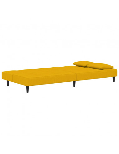 Divano Letto a 2 Posti con 2 Cuscini Giallo in Velluto
