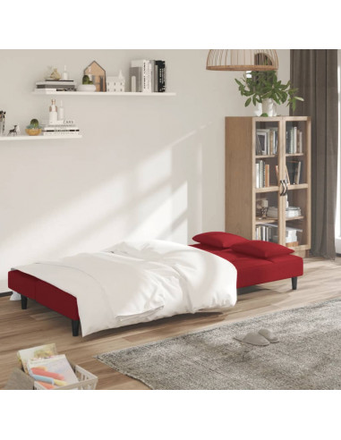 Divano Letto a 2 Posti con 2 Cuscini Rosso Vino in Velluto