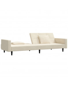 Divano Letto a 2 Posti con 2 Cuscini Crema in Velluto 2