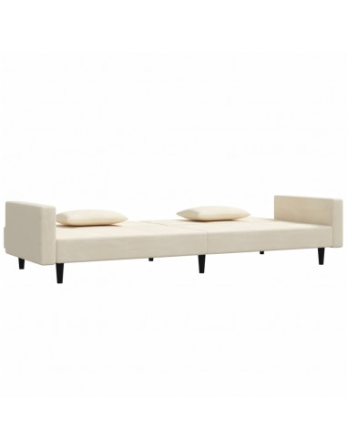 Divano Letto a 2 Posti con 2 Cuscini Crema in Velluto