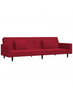 Divano Letto a 2 Posti con 2 Cuscini Rosso Vino in Velluto