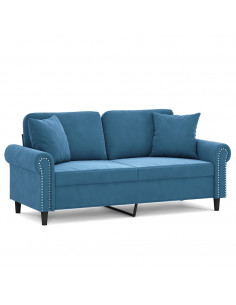 Divano a 2 Posti con Cuscini Blu 140 cm in Velluto