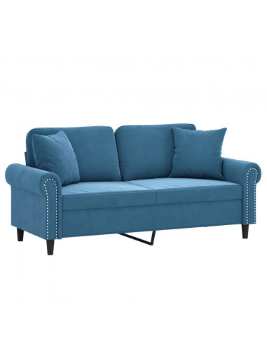 Divano a 2 Posti con Cuscini Blu 140 cm in Velluto