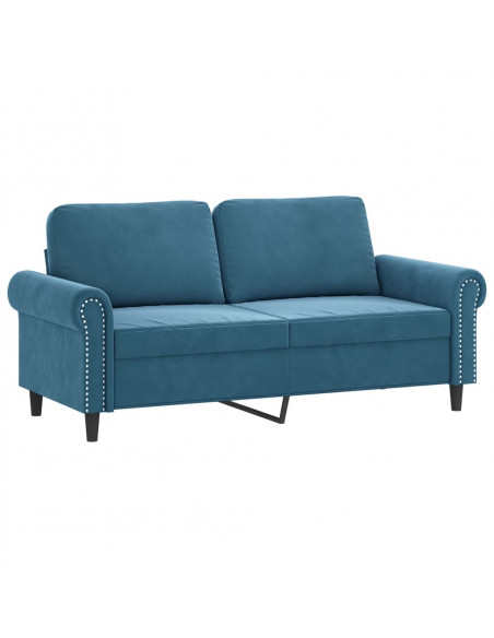 Divano a 2 Posti con Cuscini Blu 140 cm in Velluto