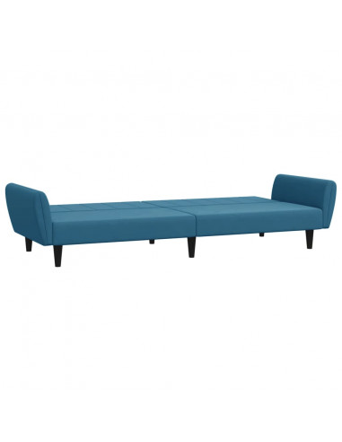 Divano Letto 2 Posti con Poggiapiedi Blu in Velluto