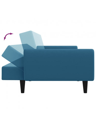 Divano Letto 2 Posti con Poggiapiedi Blu in Velluto