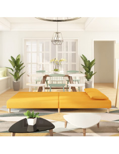 Divano Letto a 2 Posti con 2 Cuscini Giallo in Tessuto 2