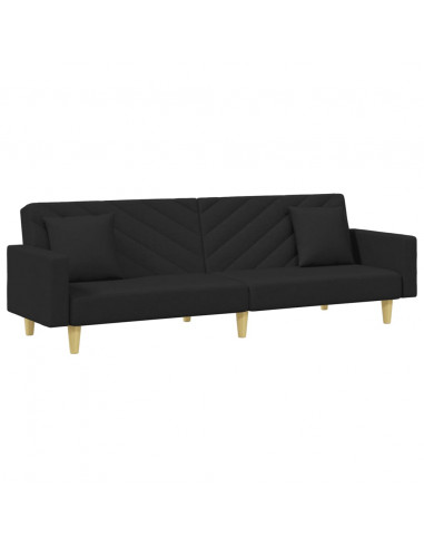 Divano Letto 2 Posti con Cuscini e Poggiapiedi Nero in Tessuto