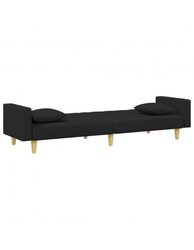 Divano Letto 2 Posti con Cuscini e Poggiapiedi Nero in Tessuto