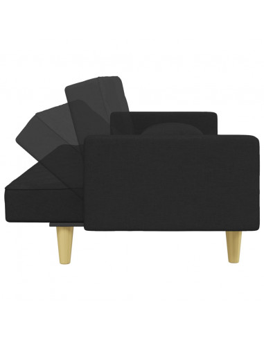 Divano Letto 2 Posti con Cuscini e Poggiapiedi Nero in Tessuto