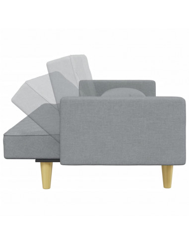 Divano Letto 2Posti Cuscini e Poggiapiedi Grigio Chiaro Tessuto