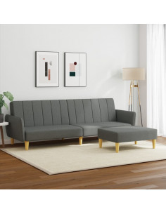 Divano Letto 2 Posti con Poggiapiedi Grigio Scuro in Tessuto 2