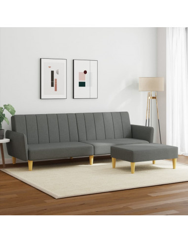 Divano Letto 2 Posti con Poggiapiedi Grigio Scuro in Tessuto