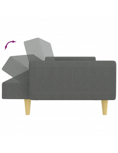 Divano Letto 2 Posti con Poggiapiedi Grigio Scuro in Tessuto