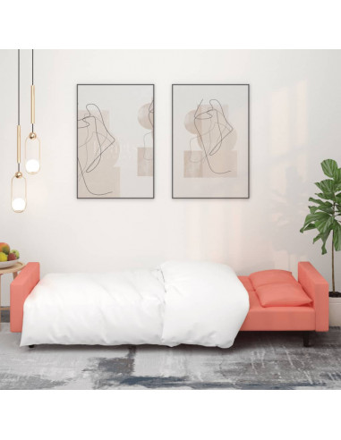 Divano Letto a 2 Posti con 2 Cuscini Rosa in Velluto