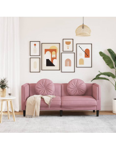 Divano a 2 Posti con Cuscini Rosa in Velluto 2