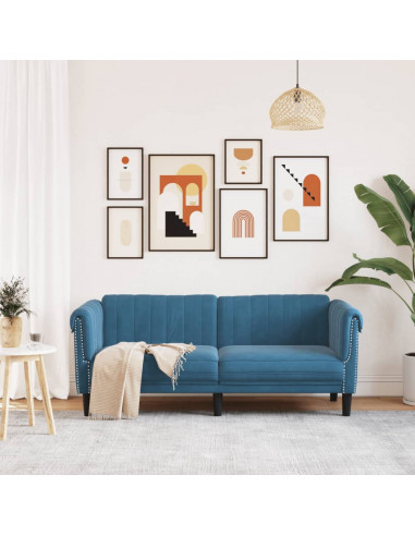 Divano a 2 Posti Blu in Velluto