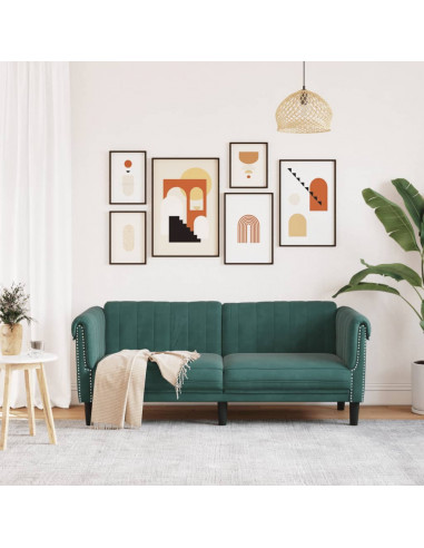 Divano a 2 Posti Verde Scuro in Velluto