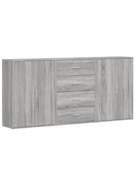 Credenze 3 pz Grigio Sonoma 60x31x84 cm in Legno Multistrato