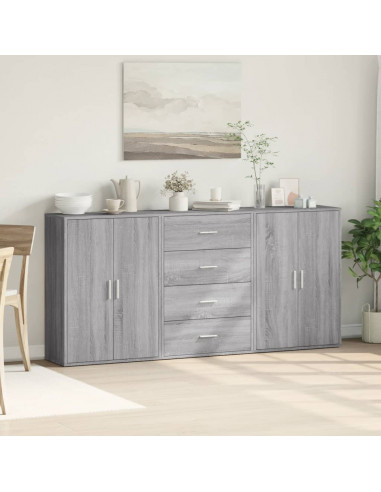 Credenze 3 pz Grigio Sonoma 60x31x84 cm in Legno Multistrato